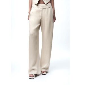 Zara contrast waist linen blend pants